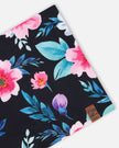 Stretch Jersey Neck Tube Black Printed Flowers