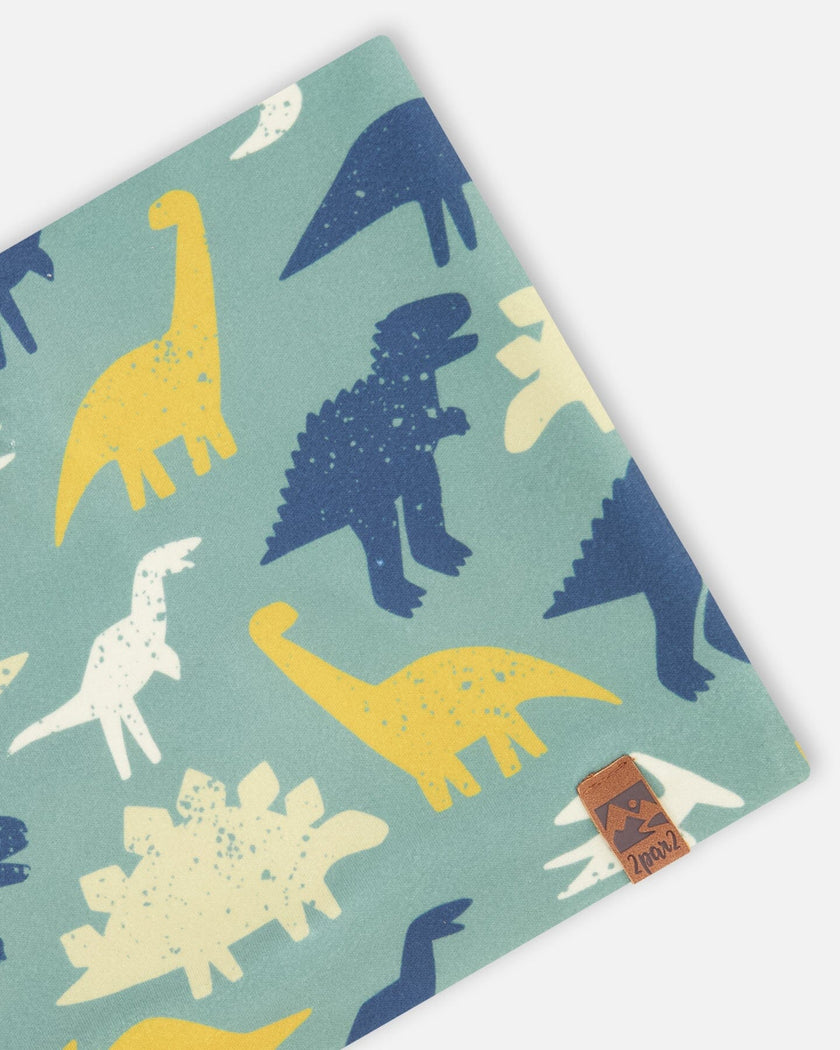 Stretch Jersey Neck Tube Green Dinosaur Print
