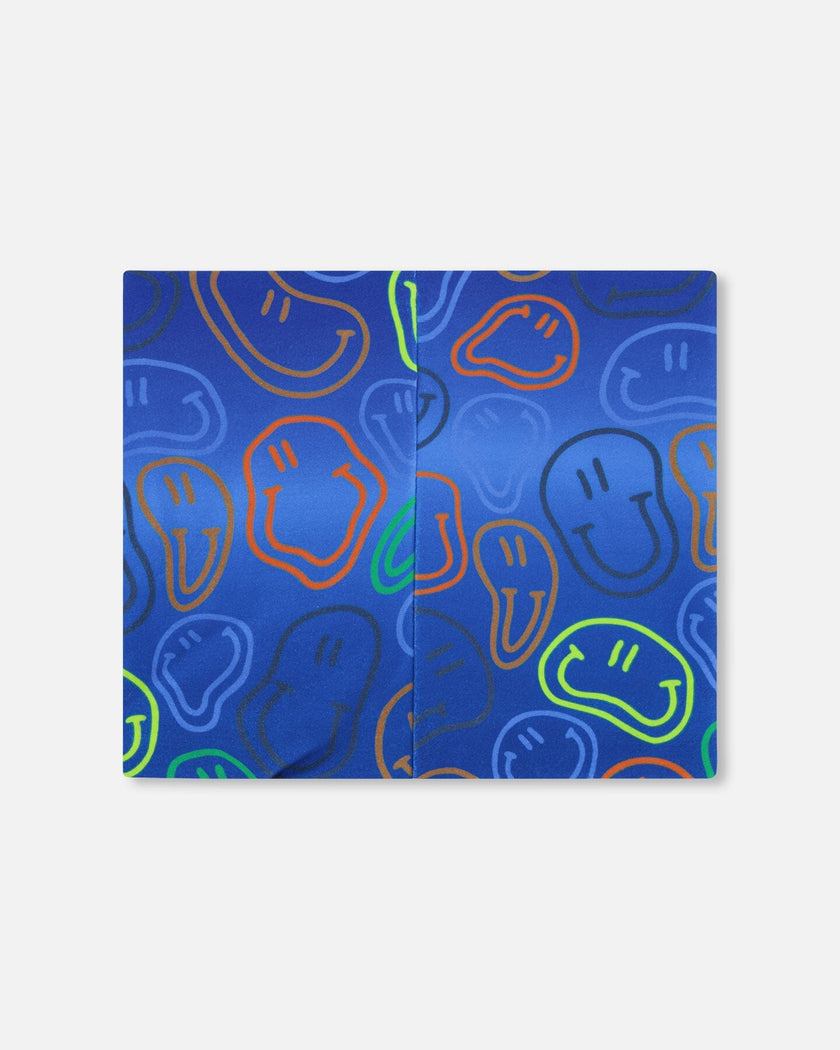 Stretch Jersey Neck Tube Blue Printed Smileys