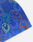 Stretch Jersey Beanie Blue Printed Smileys