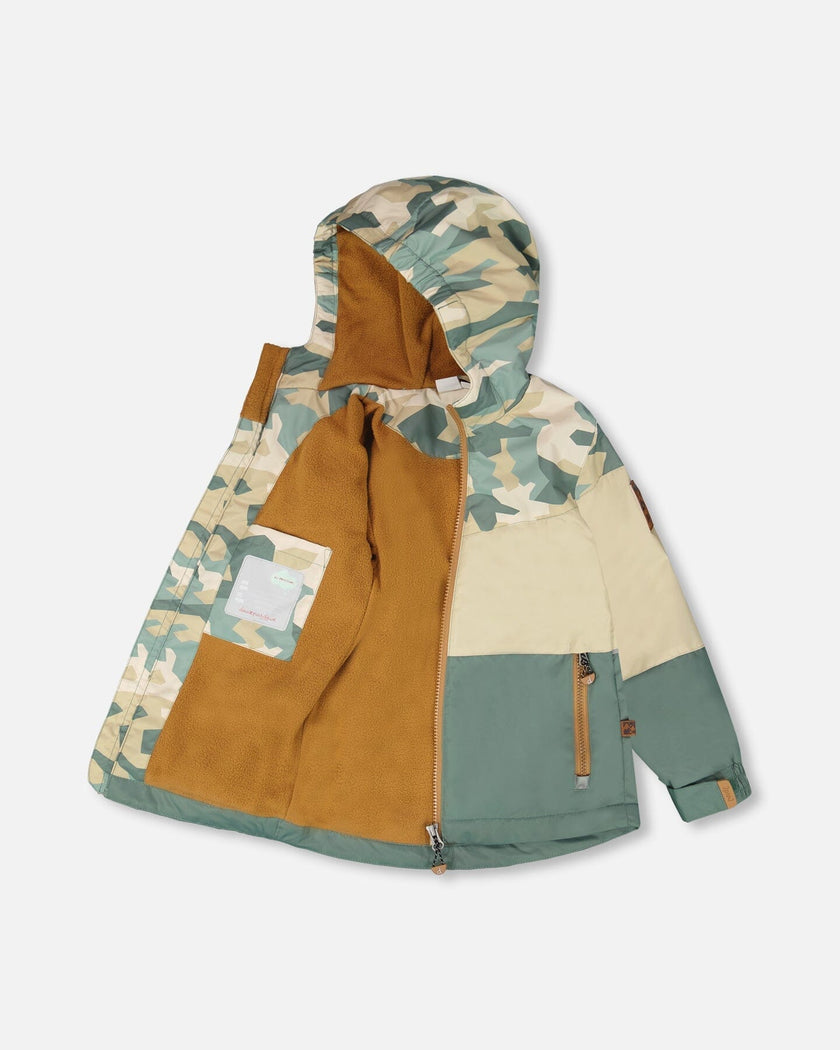 Mid-Season Jacket Green Camouflage Print