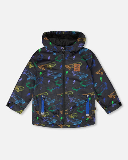 Mid-Season Jacket Black Printed Skateboards