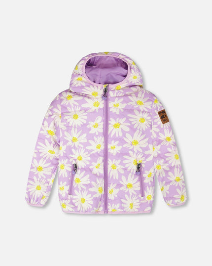 Quilted Mid-Season Jacket Purple Daisy Print