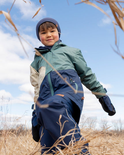 Mid-Season Jacket In Recycled Polyester Dark Green, Beige And Navy