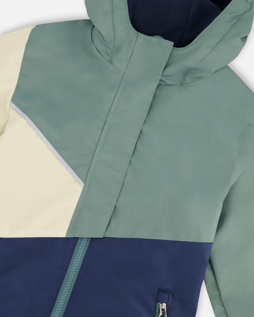 Mid-Season Jacket In Recycled Polyester Dark Green, Beige And Navy