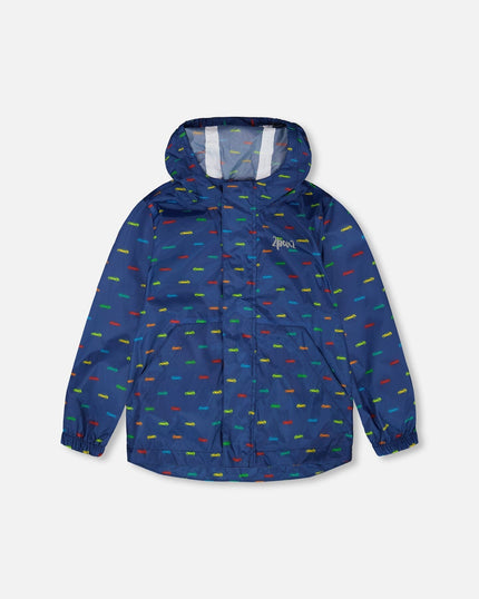Packable Windbreaker In Polyester Blue Car Print