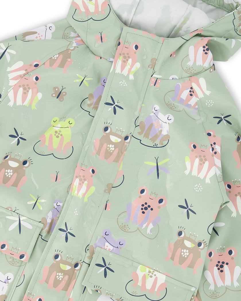 Green raincoat with color-changing frogs