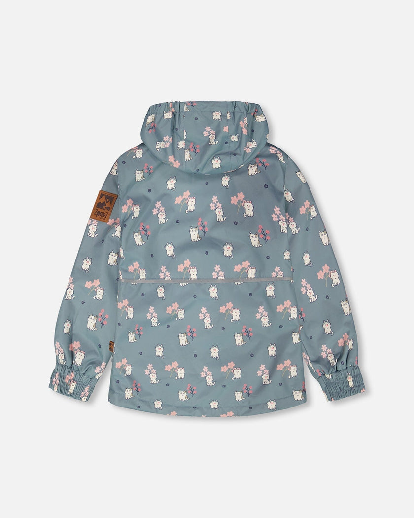 Two-Piece Mid-Season Outerwear Set Green Cat Print