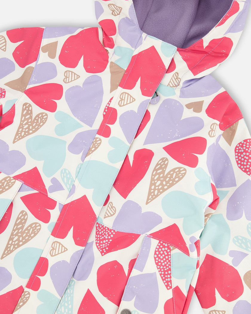 Two-Piece Mid-Season Outerwear Set White Heart Print