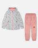 Two-Piece Mid-Season Outerwear Set Blue Mini Flower Print