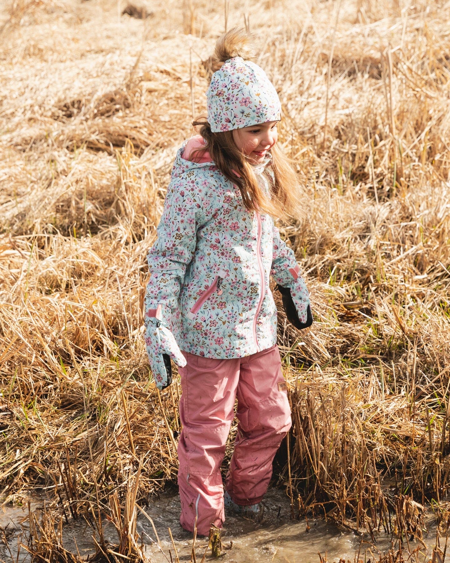 Two-Piece Mid-Season Outerwear Set Blue Mini Flower Print