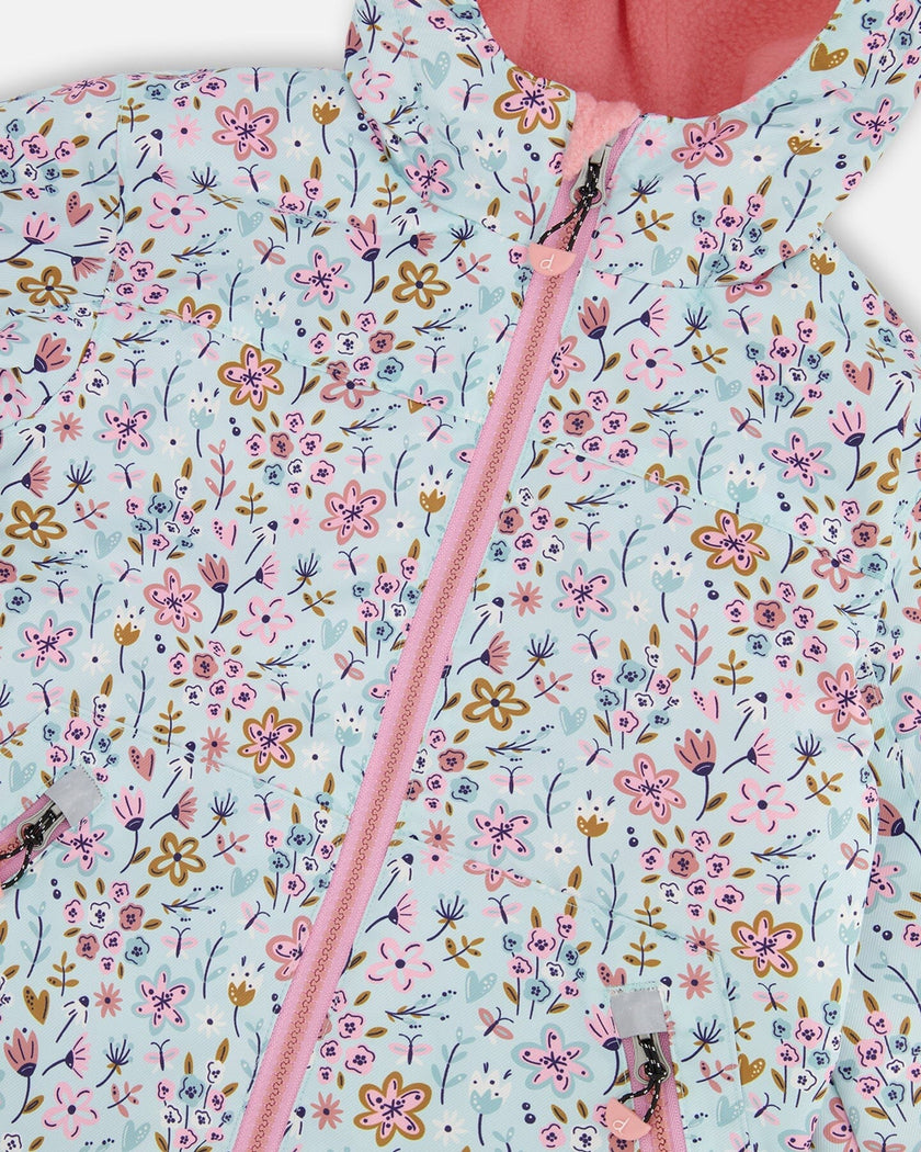 Two-Piece Mid-Season Outerwear Set Blue Mini Flower Print