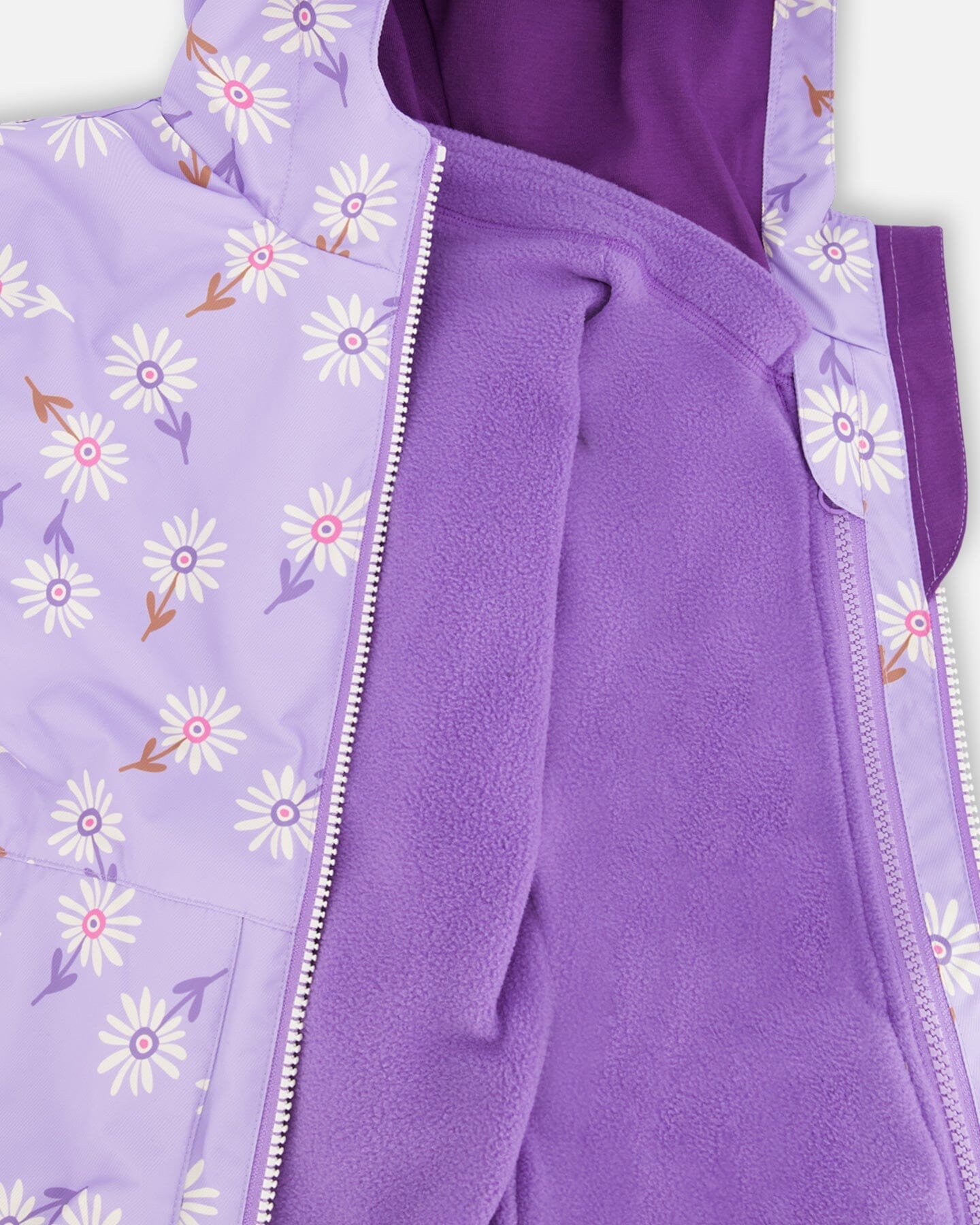 3-In-1 Two-Piece Mid-Season Outerwear With Solid Pants Set Purple Daisy Print