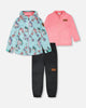 3-In-1 Two-Piece Mid-Season Outerwear Set Blue Unicorn Print