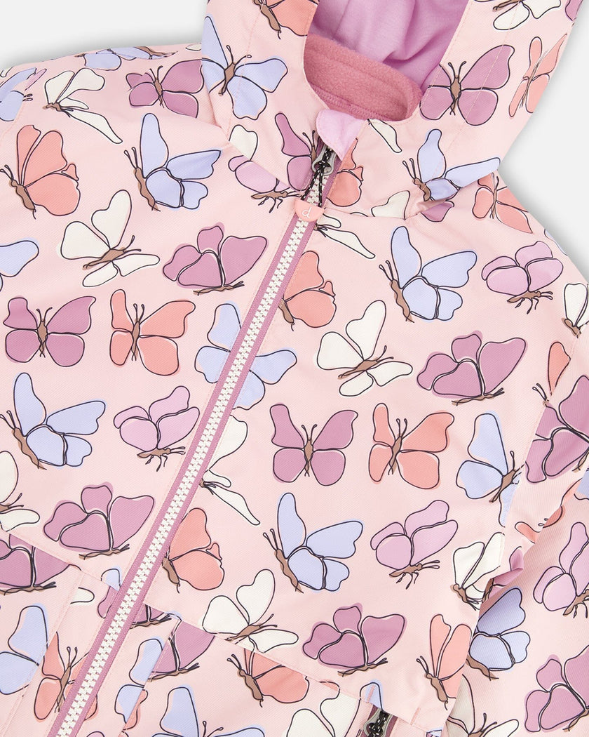 3-In-1 Two-Piece Mid-Season Outerwear Set Pink With Printed Butterflies