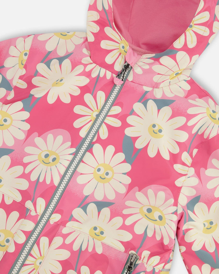 3-In-1 Two-Piece Mid-Season Outerwear Set Pink Smiling Flower Print