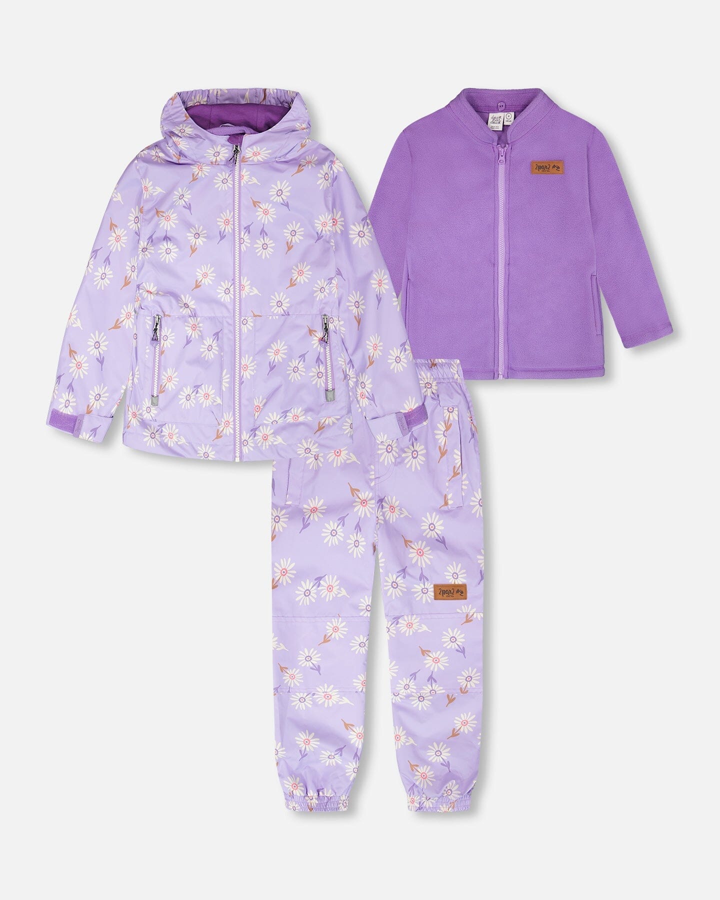 3-In-1 Two-Piece Mid-Season Outerwear Set Purple Daisy Print