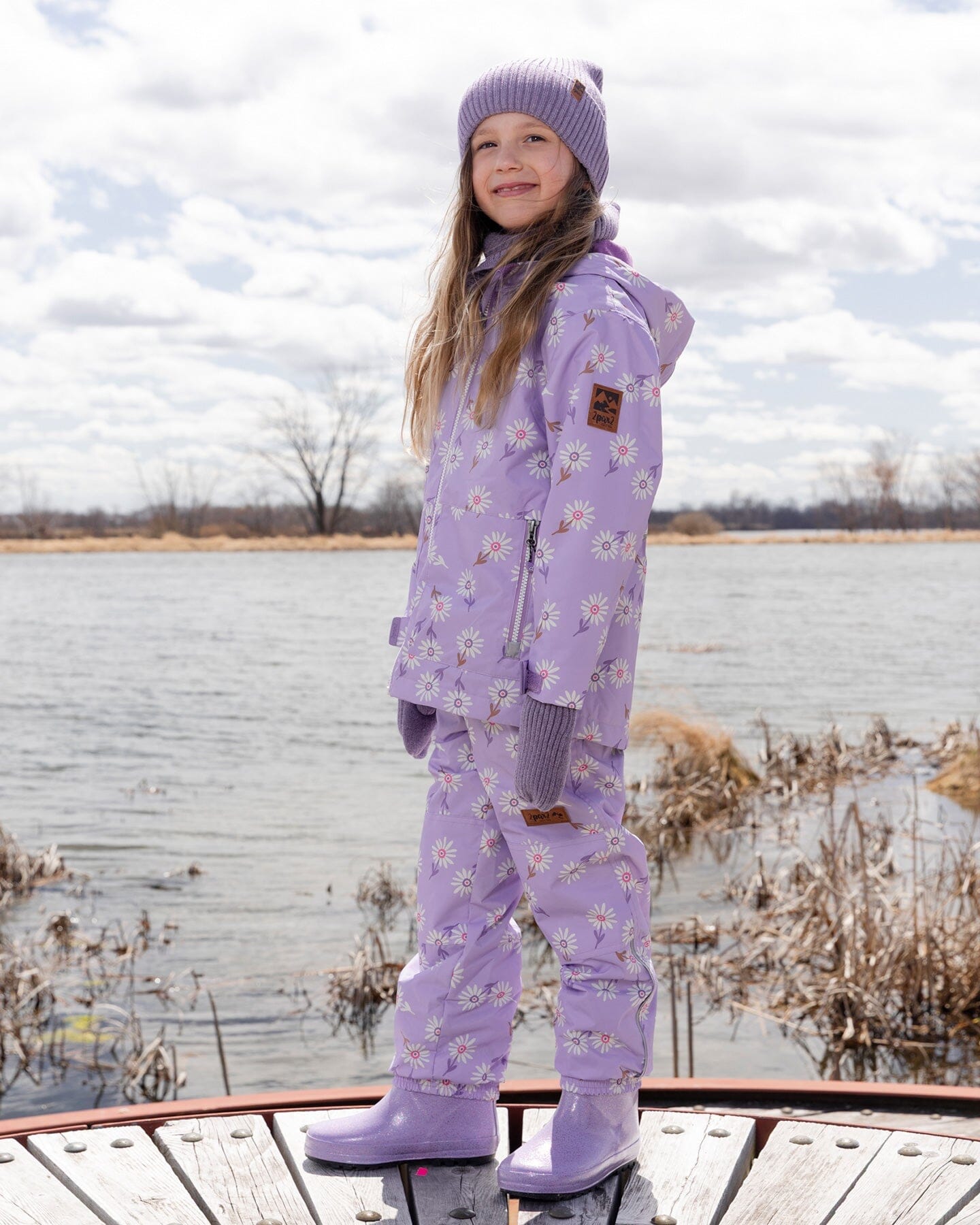 3-In-1 Two-Piece Mid-Season Outerwear Set Purple Daisy Print
