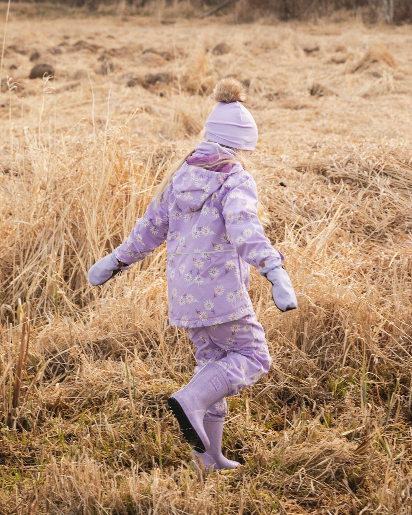 3-In-1 Two-Piece Mid-Season Outerwear Set Purple Daisy Print