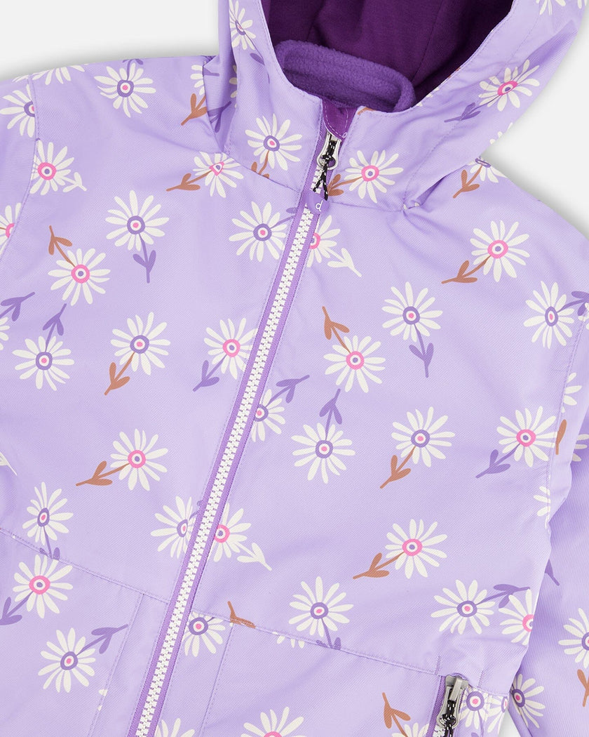 3-In-1 Two-Piece Mid-Season Outerwear Set Purple Daisy Print