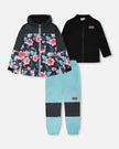 3-In-1 Two-Piece Mid-Season Outerwear Set Black Printed Flowers - Black Inner Jacket