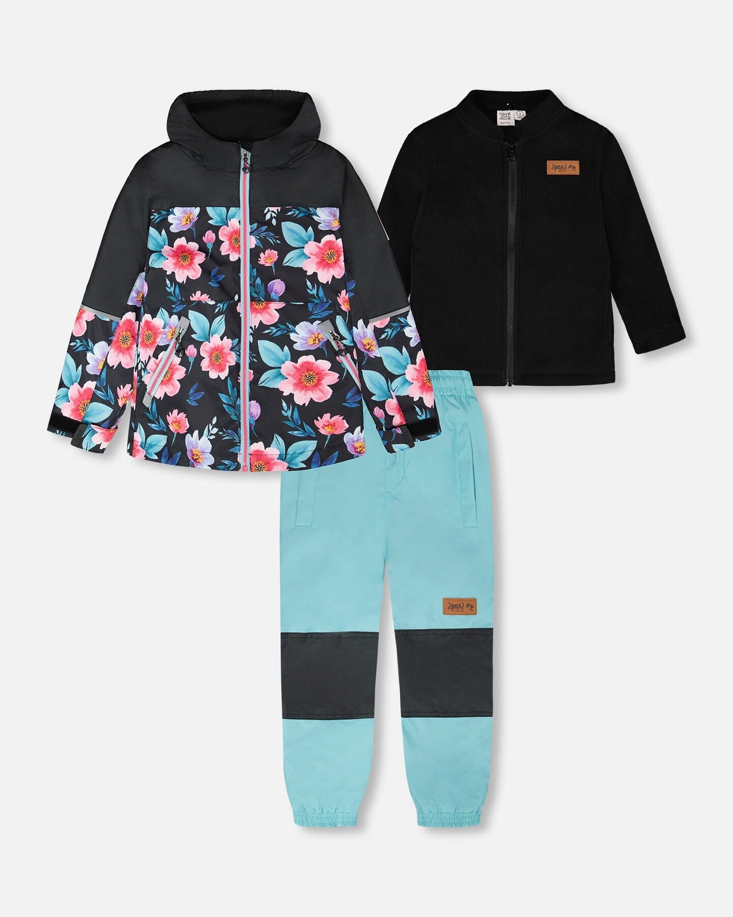 3-In-1 Two-Piece Mid-Season Outerwear Set Black Printed Flowers - Black Inner Jacket