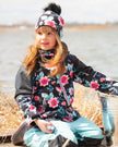 3-In-1 Two-Piece Mid-Season Outerwear Set Black Printed Flowers - Black Inner Jacket