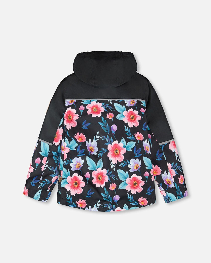 3-In-1 Two-Piece Mid-Season Outerwear Set Black Printed Flowers - Black Inner Jacket