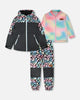 3-In-1 Two-Piece Mid-Season Outerwear Set Black Animal Print - Multicolored Inner Jacket