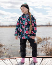 3-In-1 Two-Piece Mid-Season Outerwear Set Black Printed Flowers - Pink Inner Jacket