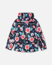 3-In-1 Two-Piece Mid-Season Outerwear Set Black Printed Flowers - Pink Inner Jacket