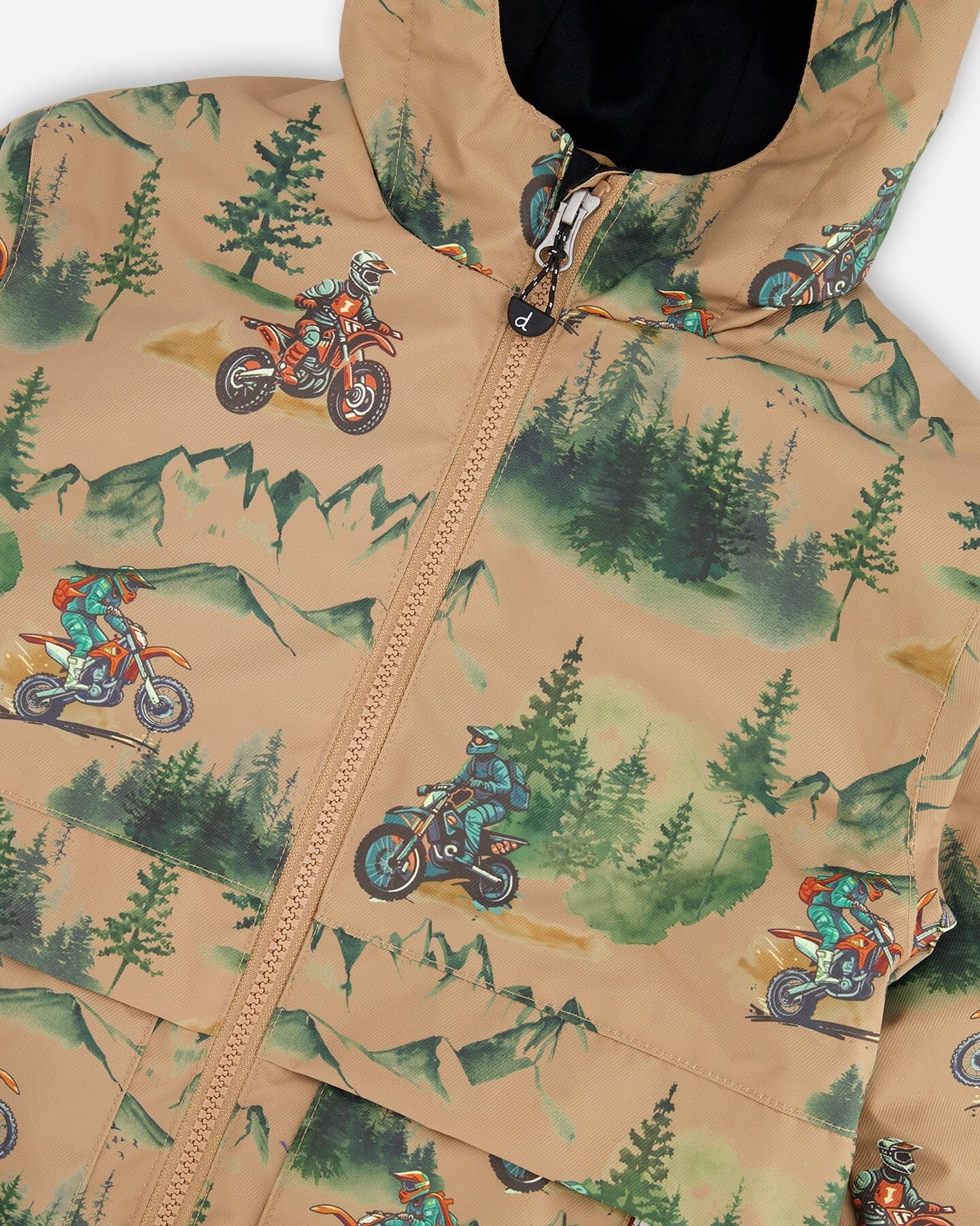 3-In-1 Two-Piece Mid-Season Outerwear Set Brown Motocross Print