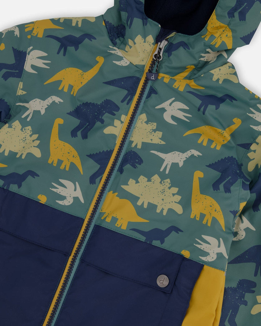 Two-Piece Mid-Season Outerwear Set Green Dinosaur Print