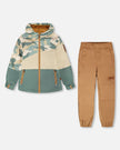 Two-Piece Mid-Season Outerwear Set Green Camouflage Print