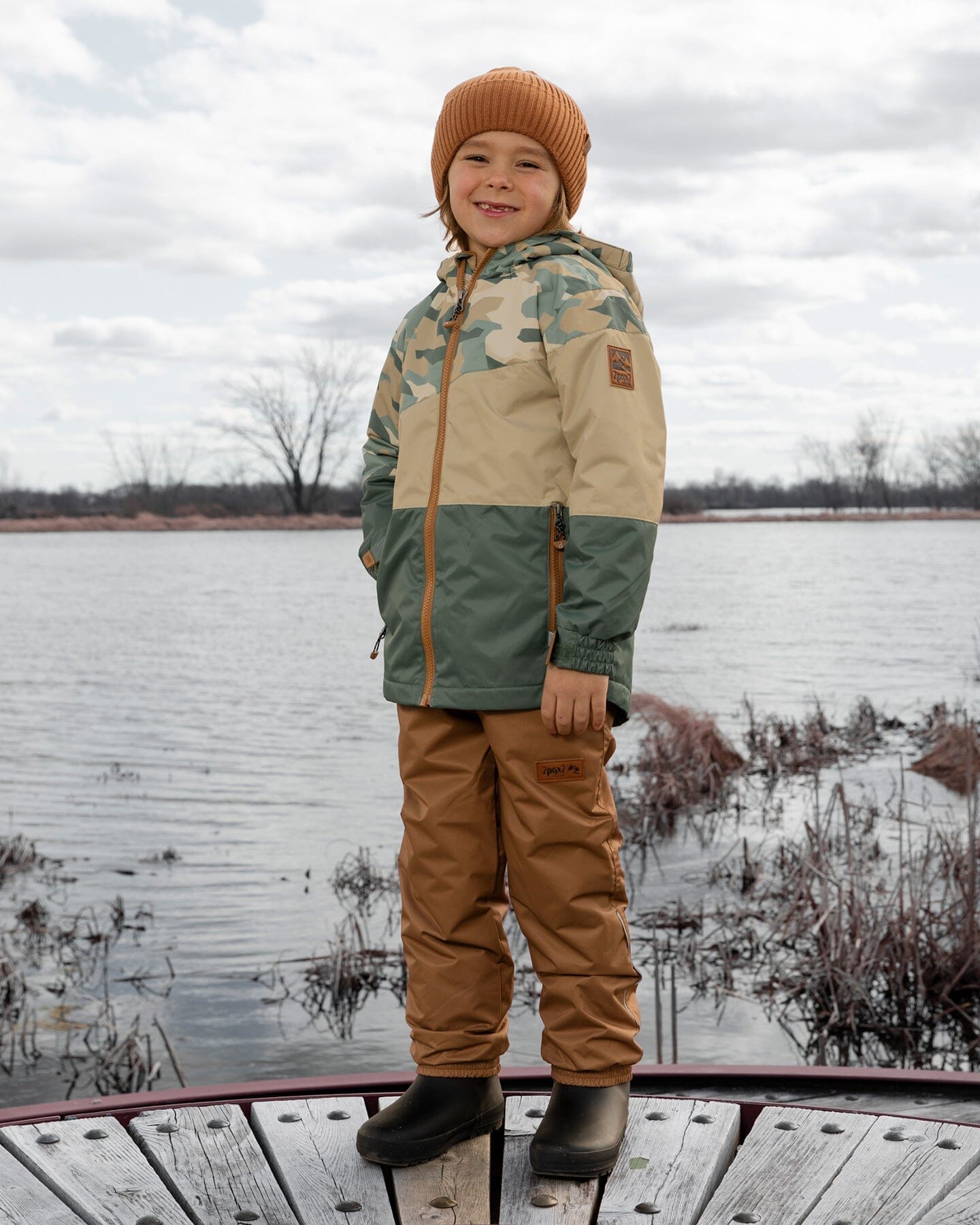 Two-Piece Mid-Season Outerwear Set Green Camouflage Print