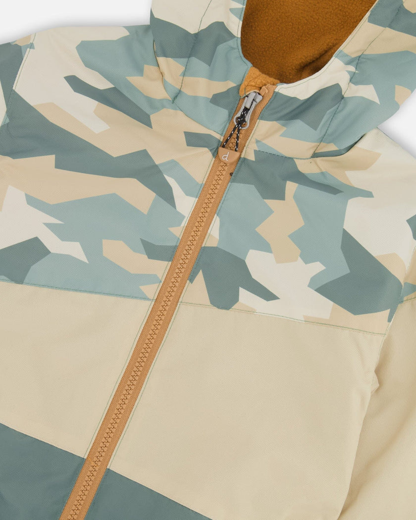 Two-Piece Mid-Season Outerwear Set Green Camouflage Print