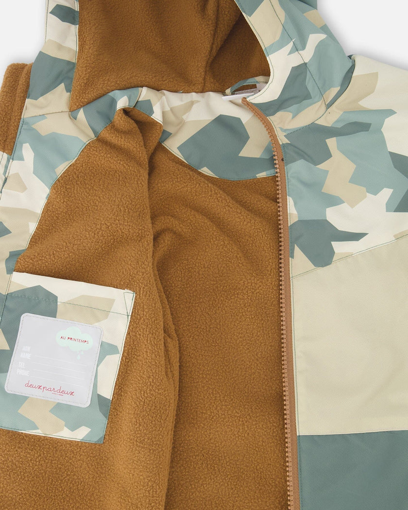 Two-Piece Mid-Season Outerwear Set Green Camouflage Print