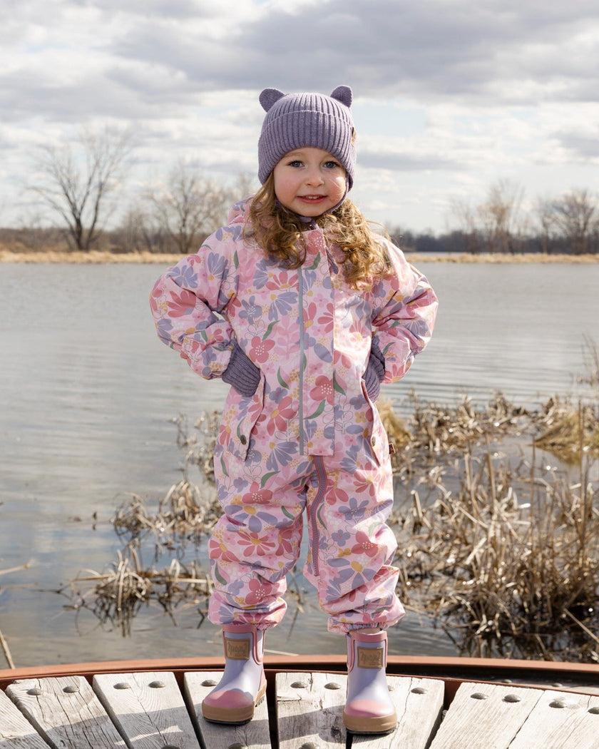 Baby Mid-Season One-Piece Outerwear With Hat Pink Flower Print
