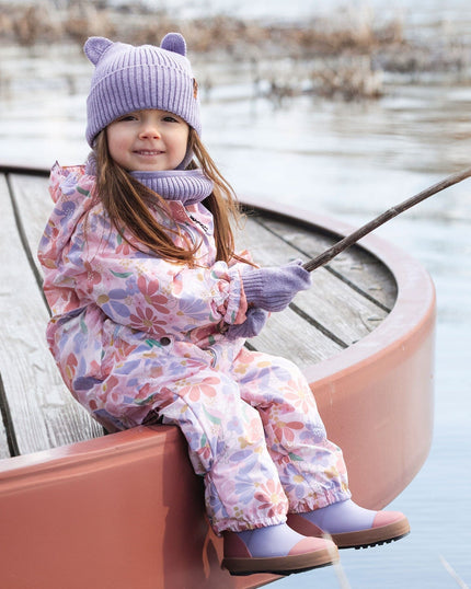 Baby Mid-Season One-Piece Outerwear With Hat Pink Flower Print