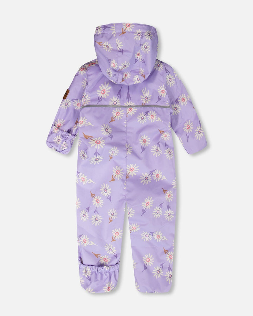 Baby Mid-Season One-Piece Outerwear With Hat Purple Daisy Print