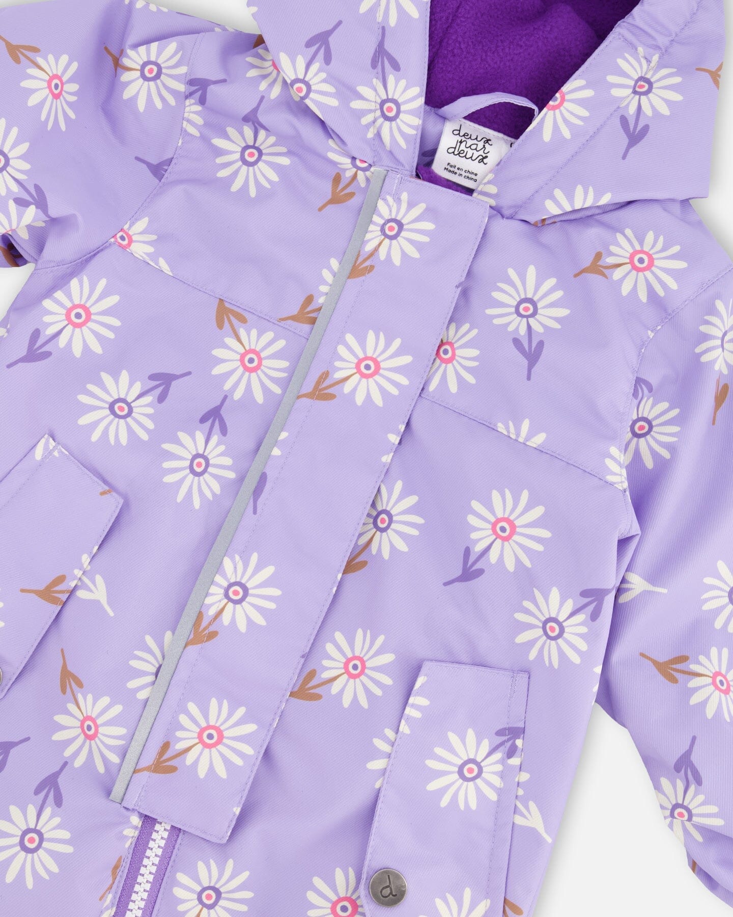 Baby Mid-Season One-Piece Outerwear With Hat Purple Daisy Print
