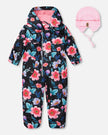Baby Mid-Season One-Piece Outerwear With Hat Black Printed Flowers