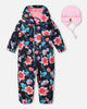 Baby Mid-Season One-Piece Outerwear With Hat Black Printed Flowers