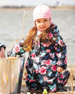 Baby Mid-Season One-Piece Outerwear With Hat Black Printed Flowers