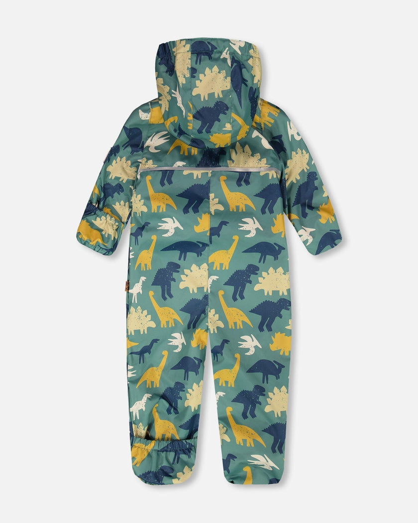 Baby Mid-Season One-Piece Outerwear With Hat Green Dinosaur Print