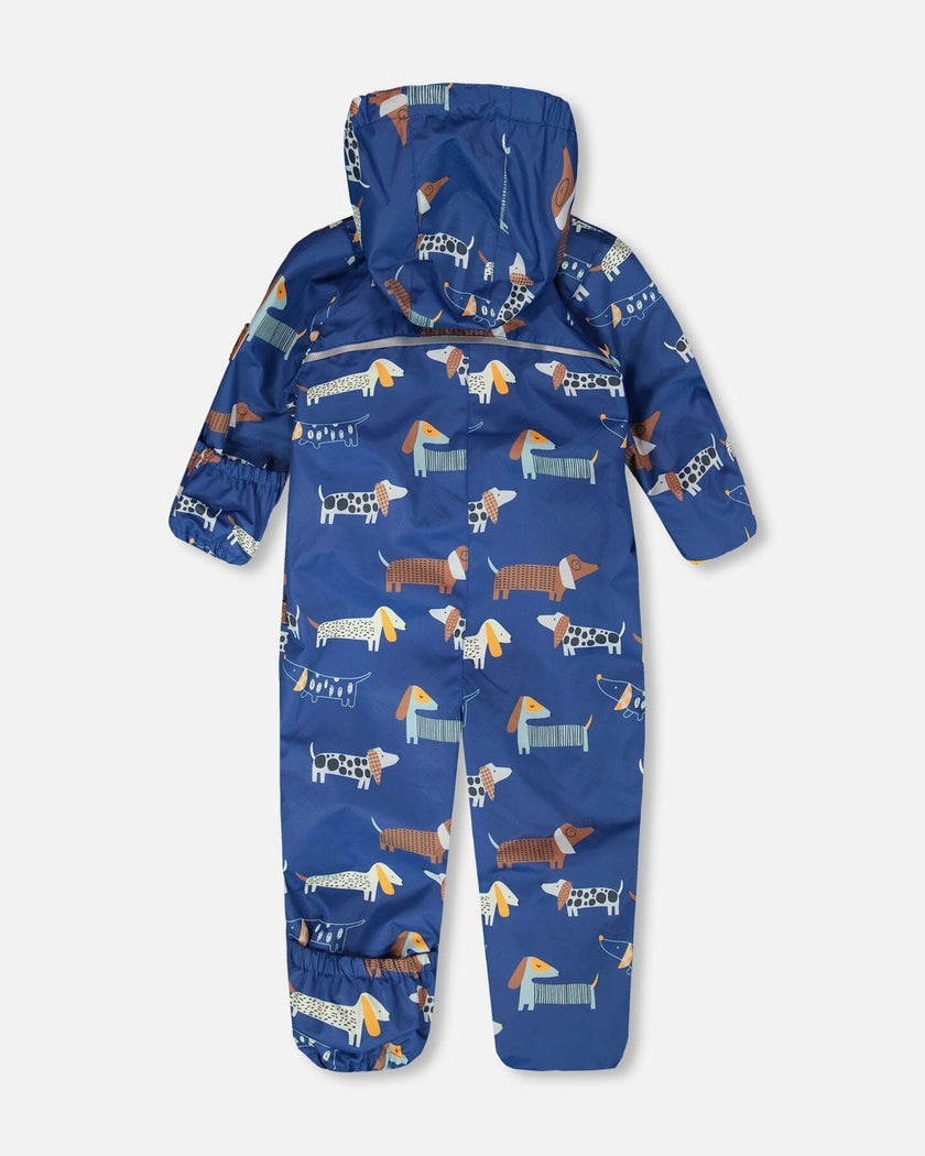 Baby Mid-Season One-Piece Outerwear With Hat Blue Dog Print