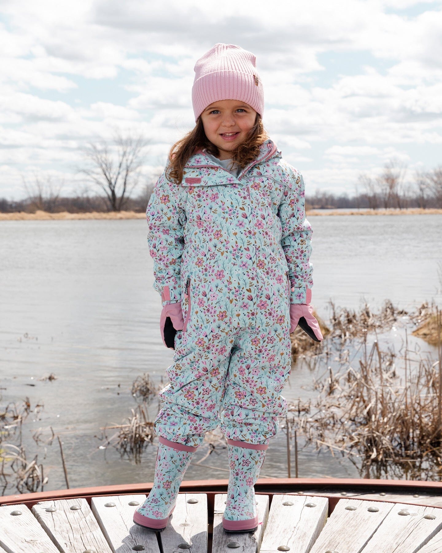 Kids Mid-Season One-Piece Outerwear Blue Mini Flower Print
