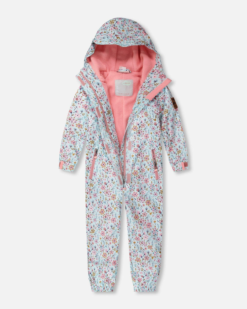 Kids Mid-Season One-Piece Outerwear Blue Mini Flower Print