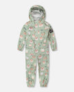 Green rain jumpsuit with color-changing frogs print