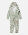 Green rain jumpsuit with color-changing frogs print
